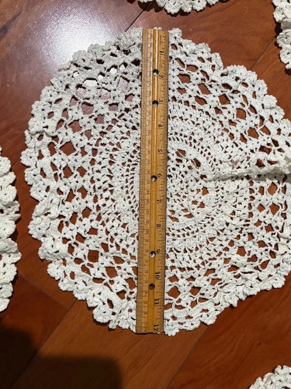 8 Vintage Round Ivory Hand Crocheted Doilies